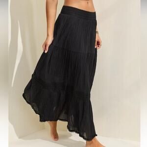 Aerie The Day Crochet Maxi Skirt Black S NEW